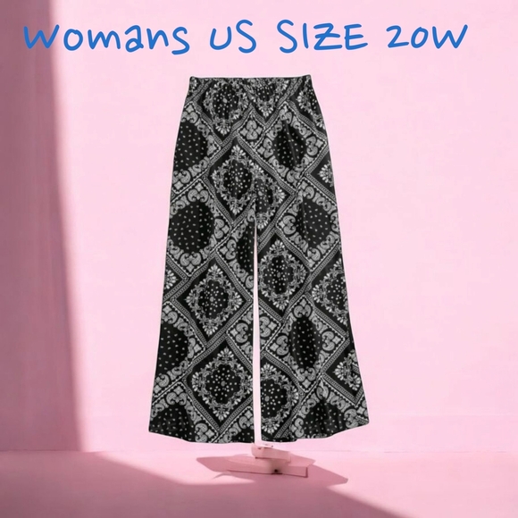 Black and White Patterned Wide-Leg Pants - Picture 1 of 9